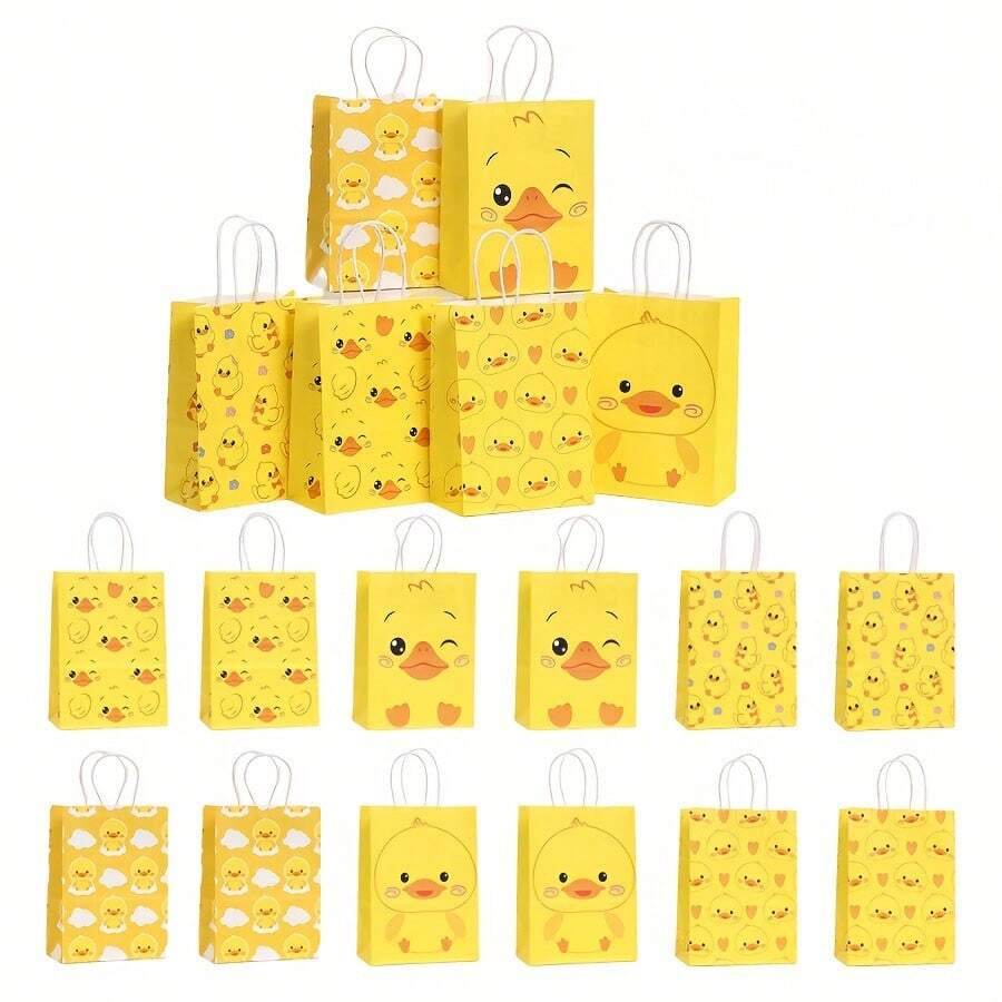 2件/6件/12件套小黄鸭礼品袋，每个袋子都有不同的表情，充满童趣和活力。采用优质材料制成，经久耐用，方便携带。适合个人使用，或作为节日、生日、派对、迎婴派对、性别揭晓、返校季、商场购物袋的礼物。 - 彩色 - 查看 1