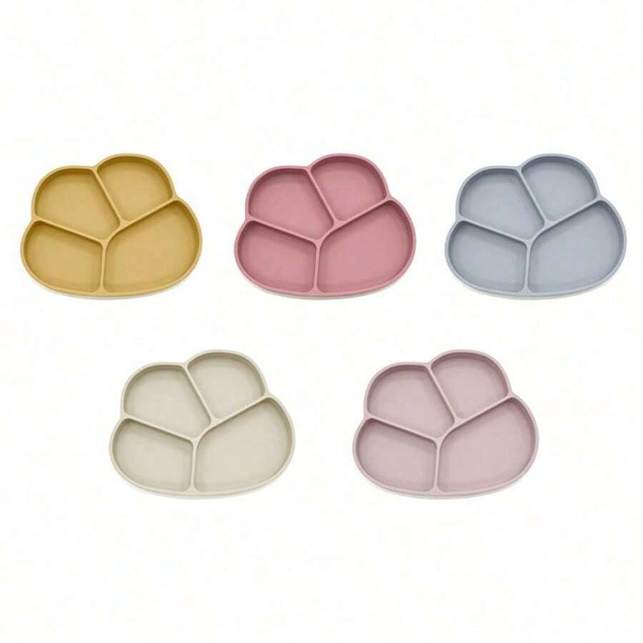 1 Set Silicone Baby Plates, Kids Non-Slip Bear Paw Feeding Plates With Suction Cup, 1 Piece Toddler Plate, Baby Divided Suction Bowl, Silicone Infant Feeding Bowl, Anti-Slip, Weaning Items, Microwave & Dishwasher Friendly - Multicolor - View 1