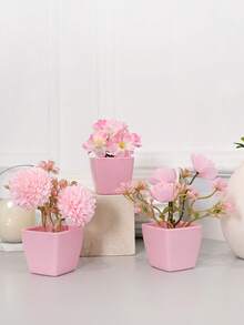 1pc Simulated Plant Potted /5pcs Potted Combination Home Porch Bedroom Bathroom Bookcase Windowsill Mini Cute Pink Party Decoration Aesthetics, Valentine Day, Gift Gifts Birthday Graduation - Pink - View 24