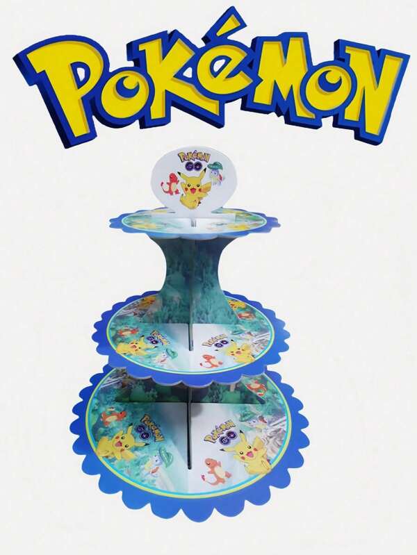 3-Tier Circular Cake Stand, Cake Stand, Birthday Decor, Suitable For Pokemon, Pikachu Cake, Family Gathering, Christmas Birthday Party Theme Decoration