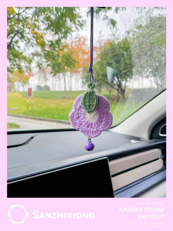 Colgante en forma de flor tejido para el espejo retrovisor del coche, accesorio decorativo colgante creativo para el coche