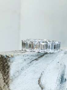 XUJIA 1pc All-Around With Emerald Cut Infinite Elements Cubic Zirconia 6x4mm Full Eternity Band For Women 925 Sterling Silver CZ Gorgeous Anniversary Wedding Band Women Jewelry Gift Engagement Bridal Jewelry