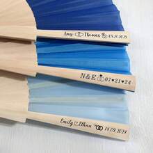 Personalized Engraved Wedding Hand Fan, Customized Wooden Handle Fabric Folding Handheld Fan, Party Favor Guest Gift, Sage Green, Bulk Pack - Multicolor-xYBSZ1 - View 7
