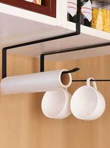 1pc Kitchen Roll Rack Under Cabinet, No Drilling Required, Space Saving, Modern Stainless Steel Tissue Holder, Forged Iron, Thickened Flat Wire, Round Edge And High Hook Design