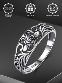 1pc S925 Sterling Silver Gothic Rose Thorn Design Ring For Women, Vintage Hollow Carved, Low Allergy, Suitable For Daily Wear, Wedding Proposal, Halloween, Valentine's Day, Mother's Day, Music Festival Gift, Comes With Gift Box