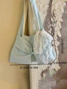 University & High School Students Bowknot Canvas Tote Bag, Ins Korean Style Big Capacity Shoulder Bag For Back To School Season - Blue - View 4