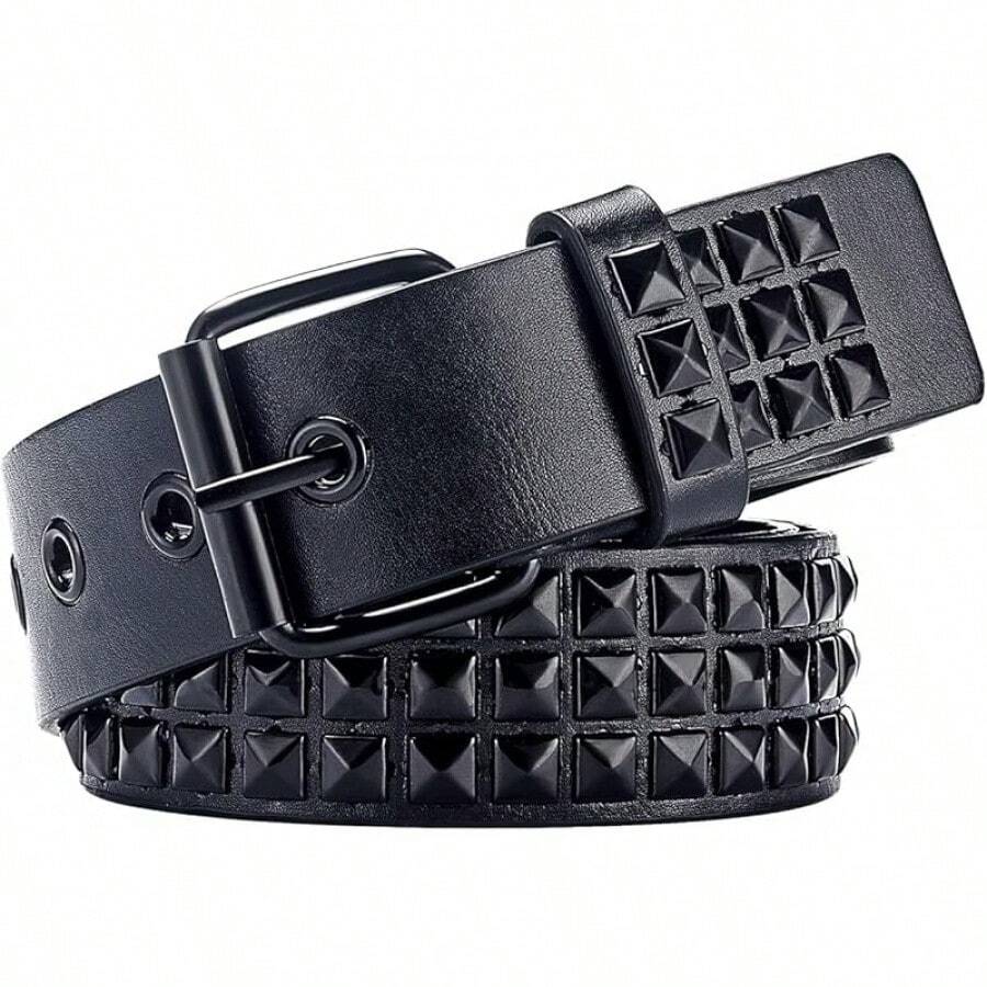 Studded Metal Punk Rock Belt With Bright Pyramid Rivets - Màu đen sang trọng - Xem 1