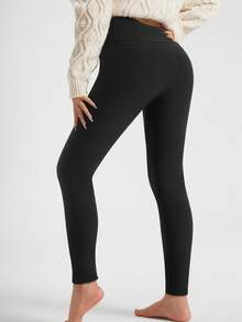 Designed Winter Women High Waist Thermal Lined Leggings - Stay Warm And Comfortable During Workout - Black - View 2