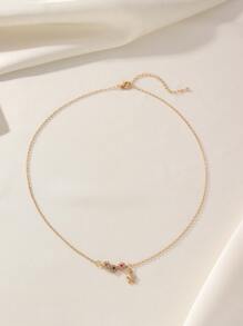 1 pieza Collar colgante de mujer sencillo y versátil con decoración de flor de circonia colorida incrustada en aleación de cobre, adecuado para uso diario, fiesta, regalo
