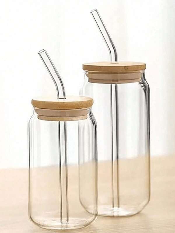 1pc 550ml Or 400ml Clear Straw Bottle, Modern Glass Coffee Cup For Home, Office