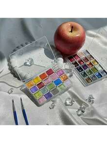 20 色水彩颜料套装 - 鲜艳的珠光效果，带透明盖的便携式盒子，易于艺术家混合，包括遮蔽液和调色板，非常适合生日和节日礼物，艺术绘画套装|鲜艳的调色板|珠光效果，水彩画用品，返校，学校用品