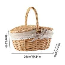 Handmade Wicker Picnic Basket With Handle Picnic Hamper Multi-Purpose Willow Woven Storage Box Outdoor Camping Fruit Basket - B - 查看 6