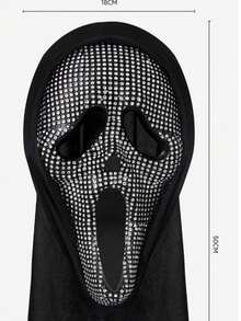 2pcs Mexican Premium Rhinestone Scream Mask & Magic , Carnival Horror Skeleton Full Face Mask, Costume Cosplay Masquerade Party Prop (Bonus: Magic ) Halloween - Multicolor - View 5