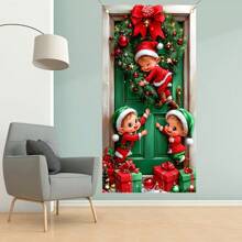 1 Stück 2D Tür Banner Weihnachtself Polyester Tür Hänger, Mehrzweck Feiertags Deko, geeignet für allgemeine Verwendung und Weihnachtsparty Dekoration