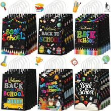 24 piezas/12 piezas/6 piezas/1 pieza Bolsa de regalo con asas de regreso a la escuela, con estampado de autobús escolar negro y lápiz, bolsa de papel para fiesta de regreso a la escuela, regreso a la escuela, Día del Maestro, regalos de Acción de Gracias para maestros y estudiantes, suministros escolares, regreso a la escuela, artículos escolares esenciales