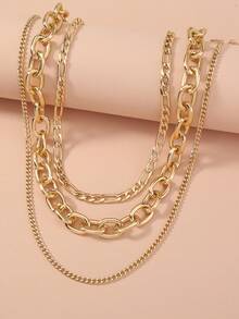 3pcs/Set Gold Multilayer Necklace For Women, Fashion Minimalist Style Chunky Chain Layered Necklace Set, Gift For Her (Chain, Clasp, Beads Quantity Random) - Yellow Gold - View 5