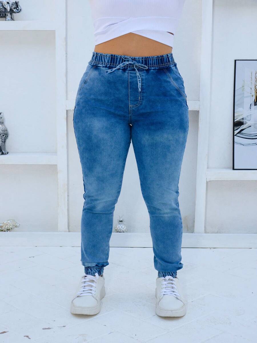 Calca Jeans Feminina Jogger Elastano Lycra cintura alta