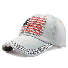 1 Piece Embroidered American Flag Baseball Cap With Diamonds, Outdoor Sun Protection Casual Hat For Boys And Girls Spring And Fall Travel Beach Vacation Use