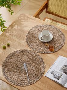 1/4 Stücke Jute + Polyester 15-Zoll Runder Platzdeckchen, rustikales minimalistisches Design, wärmeisolierend rutschfeste dekorative Tischdecke, geeignet für Feiertage und Partys