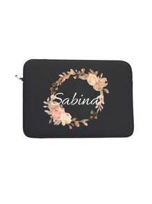 1 Piece 13 Inch Diy Printed Laptop Bag, Gold Rose Wreath, Simple Briefcase, Laptop Protection Bag, Laptop Commuter Briefcase, Document Storage Bag, Commuter Bag, Computer Storage Bag With Zipper, Suitable For Daily Commuting, Business Trips, Travel, Back To School, Also The Best Choice For Birthday Gifts And Holiday Gifts