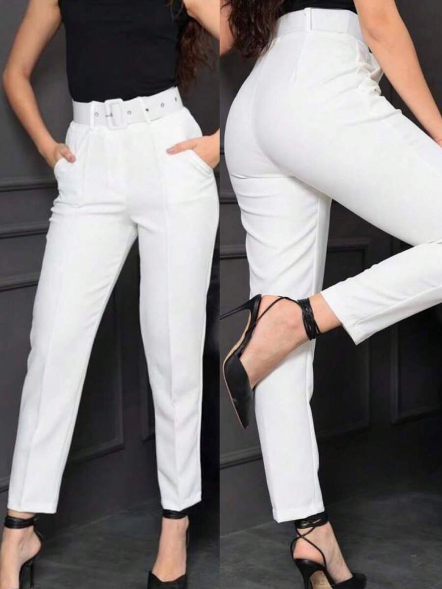 Women's Elegant High Waist Tailored Skinny Trousers - 白色 - 查看 1