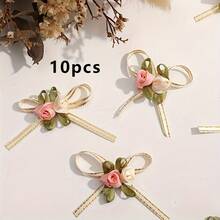 10/20pcs Aksesoris Kemasan Hadiah Bunga Mawar & Pita, Bunga Merah Muda Pita Merah, Pita Dekoratif DIY, Cocok Untuk Ulang Tahun Dan Dekorasi Rumah - Aksesoris busur - View 4
