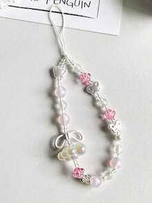 1 Stück rosa Schleife weiße Wolke Handykette DIY Perlen CCD Anti-Verlust Kamera Schlüsselanhänger Kette Dekorative Schlüsselanhänger