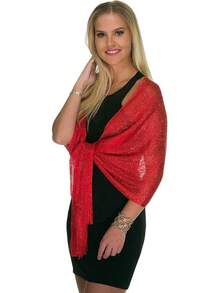 Metallic Glitter Shawl Wrap For Evening Dresses And Weddings - Merah - View 9