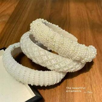 1pc Women's Fashion High-Crown Beaded Headband, Decorated With Faux Pearl, Suitable For Brides, Casual Everyday Wear, Hairband, Hair Hoop,Hair Accessories Headbands