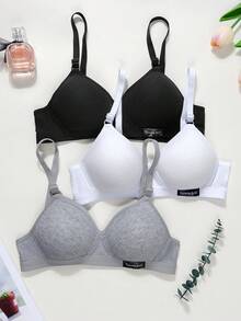 3pcs/Set Teen GirlRibbed Triangle Cup Bras, Comfortable & Breathable, Suitable For 13-16 Years Old