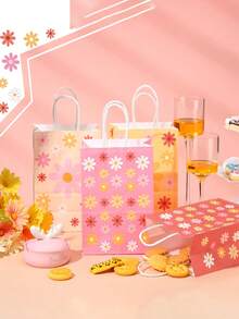 24/12 piezas Bolsas de papel kraft con flores de margarita para regalos de cumpleaños, bolsas para dulces de fiesta de novia, bolsas de regalo para fiestas de boda y cumpleaños - Multicolor - Ver 3
