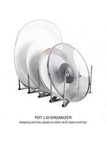 1/2 Pcs Multi-Function Pot Lid Holder, Glass Cup Rack, Flexible Plate Rack, Kitchen Storage Organizer - Silver - View 3