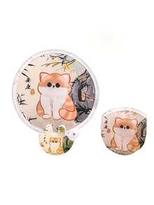1pc/4pcs Dual-Purpose Foldable Fan & Reflector Board - Cute Cat Design With Bamboo & Floral Pattern, Portable Summer Cooling Fan With Storage Bag, Fashionable Gift For Women, Interesting & Multifunctional Design For Outdoor Activities, Vacation, Travel, Outfit Accessories, And Gifting,Festival,Camping - Multicolor - View 10