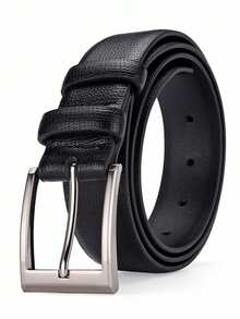 男士皮带 - 经典黑色，商务休闲风格，合金扣，适合工作和休闲场合 - 送给爸爸或丈夫的完美礼物，单叉扣，正式皮带，秋季、万圣节秋冬季配饰，适合青少年、青年、男士，休闲、户外、运动、度假、毕业礼物、生日礼物、日常穿着