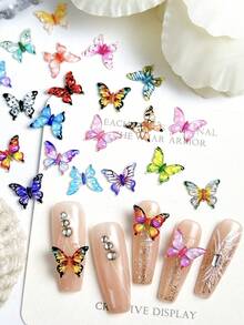 200Pcs Random Mixed ABS Colorful Butterfly Nail Charms 3D Colored Butterfly Y2K Nail Art Accessory DIY
