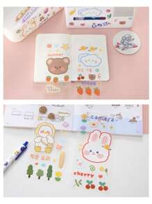 1pc Cute Large Capacity Water Bottle With Straw, Suitable For Back To School & Beach, 4pcs Water Bottle Sticker Decals