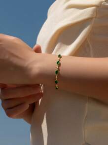 MODIAN MODIAN 925 Sterling Silver Exquisite Elegant Oval Green CZ Charm Bracelet For Women Golden Color Daily Party Fine Jewelry