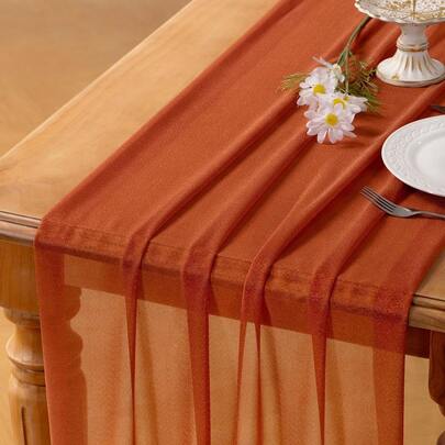 1/2pcs White Polyester Sheer Chiffon Table Runner, Bohemian Country Style 75*300cm/75*600cm, For Bridal Shower, Wedding Arch Decor, Baby Shower, Party, Home Kitchen Indoor Curtain, Thin Gauze For Daily Use