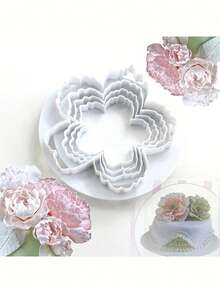 4pcs Peony Cutting Mold Simulation Baking Equipment Creative Plastic Biscuit Mold Material - White - View 1