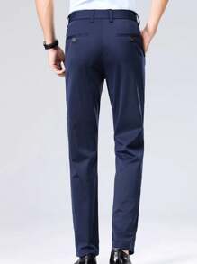 Classic Design Men's Trousers, Solid Color Stretch Dress Pants For Business Occasions In Spring/Summer, Elegant Luxury Style