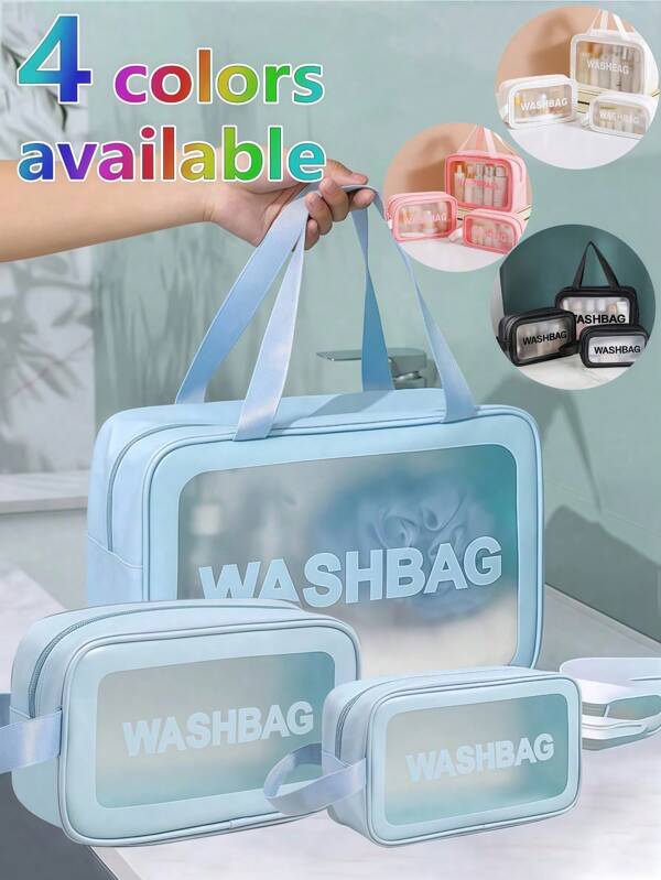 3 pièces/set Sac de toilette de voyage - Sac cosmétique étanche en PVC, organiseur de rangement pour le maquillage, convient pour les cosmétiques, les soins de la peau, les bijoux, la papeterie, l'électronique et autres nécessités quotidiennes, idéal pour la rentrée scolaire