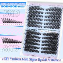 Lash Extension Kit 50D 80D Cat Eye Lashes Clusters Kit 7-16mm Wispy Cluster Eyelash Extensions Kit D Curly Eyelash Clusters 240pcs Individual Lashes With Bond And Seal Lash Tweezers DIY Lash - D - View 2