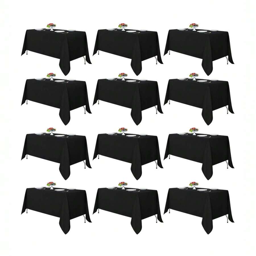 6-10-12 Pack Black Polyester Rectangle Tablecloth 60 X 102 Inch White Tablecloth For 6 Ft Rectangle Tables,Washable Fabric Table Covers Polyester Table Clothes For Wedding Parties Banque - 黑色 - 查看 1