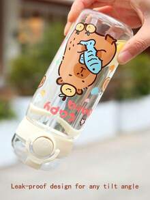男女通用水豚卡通可重复使用塑料杯（带吸管）- 适合户外、运动和日常使用