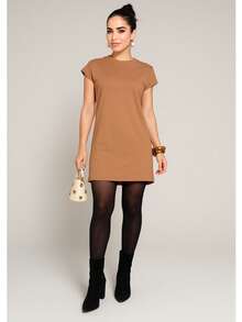 Short Oversized Dress Cotton Mesh Fabric Simple Casual Elegant Conservative/Modest Knitted Fabric Asymmetrical Split Beach Evening Party Home Birthday Party Street Travel Autumn - Màu Khaki - Xem 1
