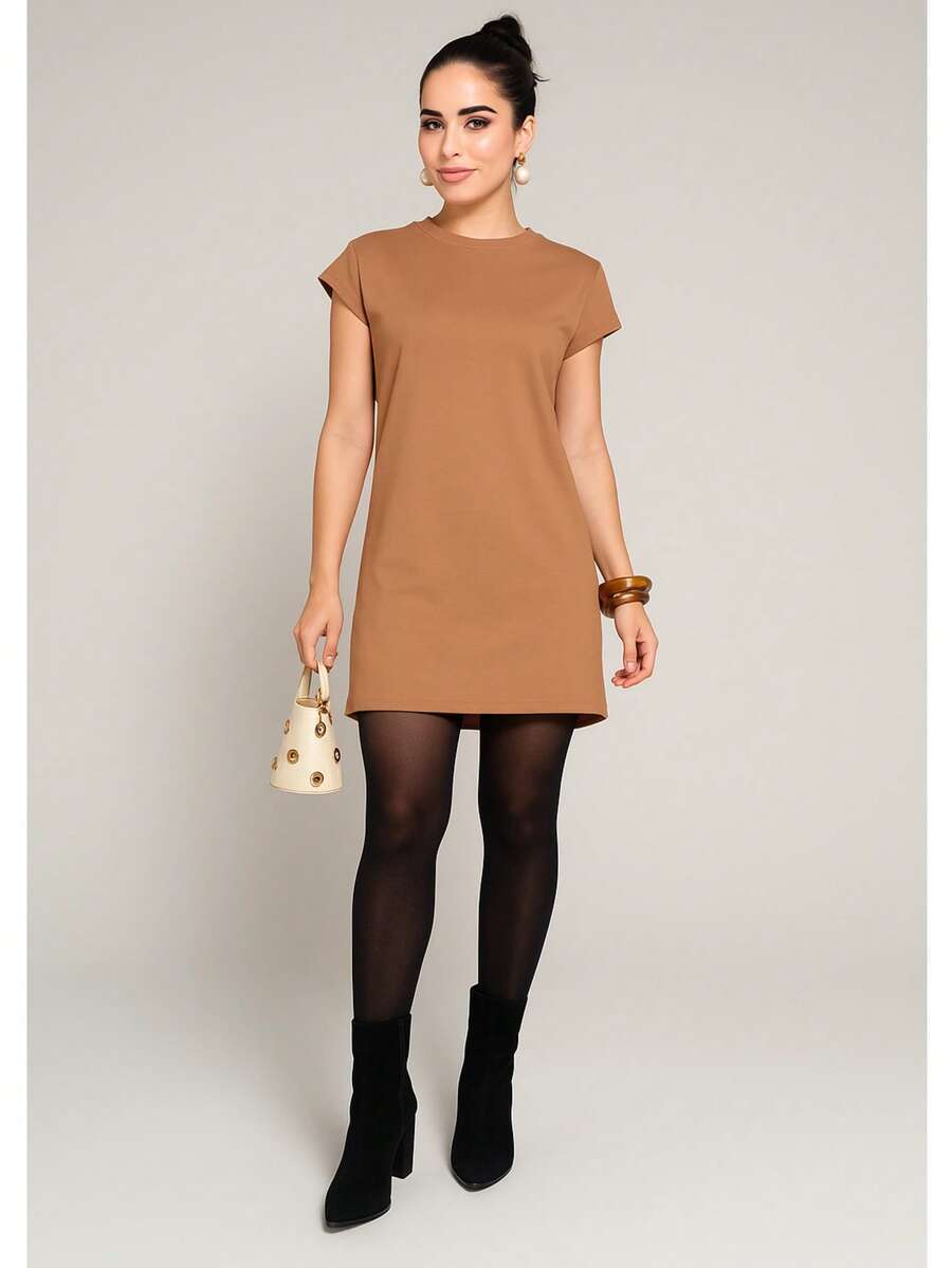 Short Oversized Dress Cotton Mesh Fabric Simple Casual Elegant Conservative/Modest Knitted Fabric Asymmetrical Split Beach Evening Party Home Birthday Party Street Travel Autumn - Màu Khaki - Xem 1