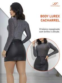Bodysuit Blouse Long Sleeve Turtleneck Lurex Shine Party - 灰色 - 查看 6