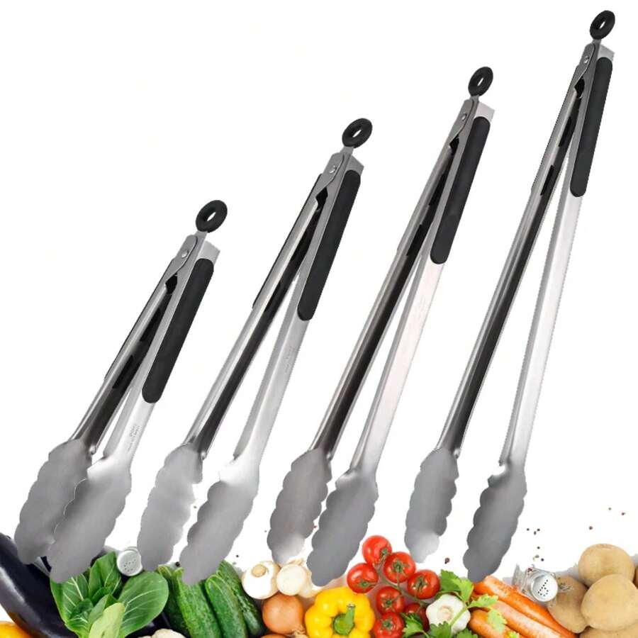 9/12/16 Inch Long Grill Tongs, Non-Slip Handle, Stainless Steel, Roasted Grill Clip, Salad, Bread, Clamp, Kitchen Utensils, Meat, Food Clip