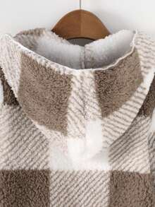 Young Girl/少女'长袖连帽格子长款开衫，秋冬休闲时尚