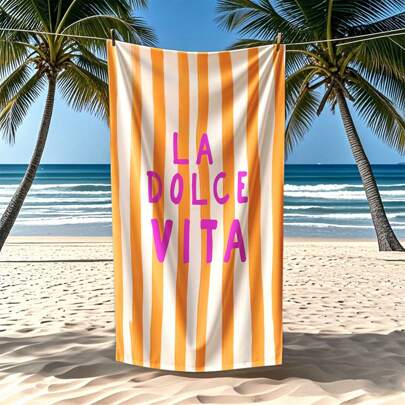 1pc "La Dolce Vita" Italian Style Summer Beach Towel - Vibrant Striped Design, Super Soft And Quick Drying Polyester For Beach, Pool, Yoga, Travel - Perfect Gift For Birthday, Christmas, Halloween, Yoga Accessory, Modern Style, Microfiber Texture